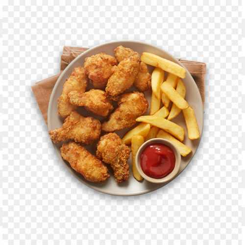 Plate Of Nuggets French Fries And Ketchup