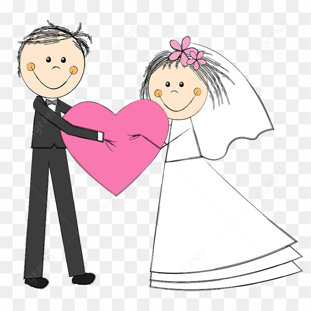 Cute Wedding Couple Cartoon PNG HD