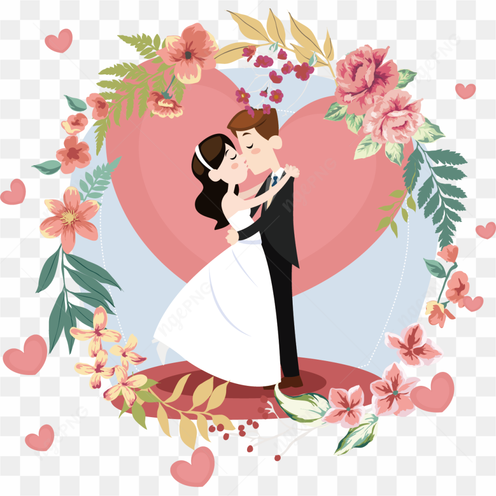 Cute Wedding Couple Cartoon PNG Image
