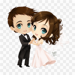 Cute Wedding Couple Cartoon PNG Isolated File