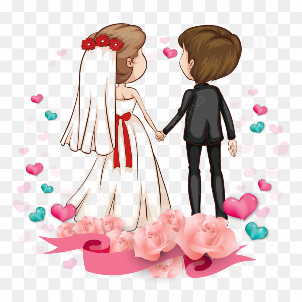 Cute Wedding Couple Cartoon PNG Isolated Pic