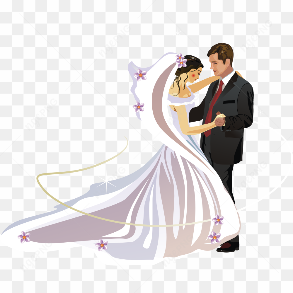 Cute Wedding Couple Cartoon PNG Photos