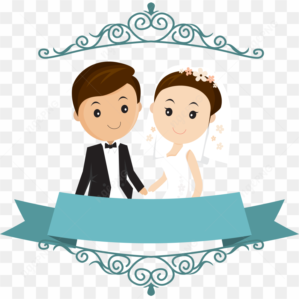 Cute Wedding Couple Cartoon PNG Transparent