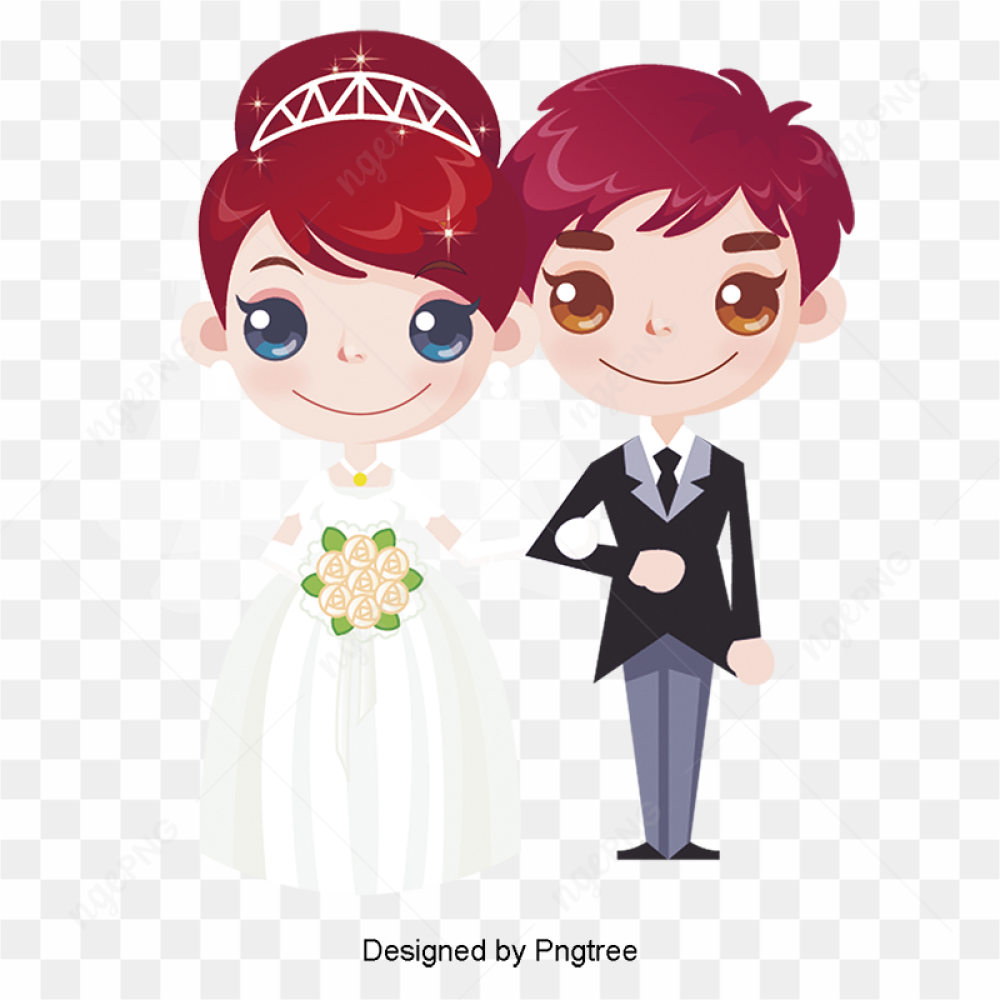 Cute Wedding Couple Cartoon Transparent PNG