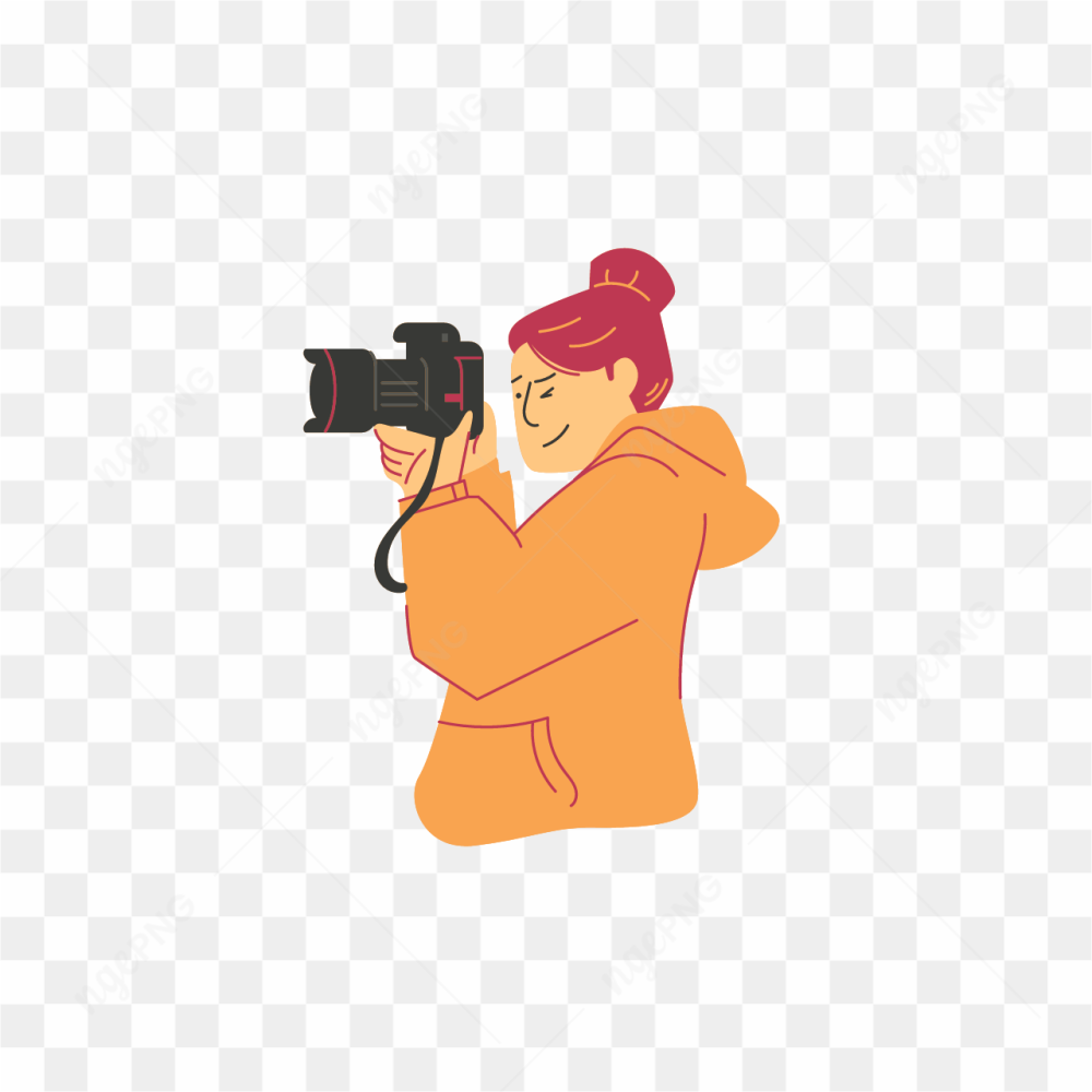 FEMALE PHOTOGRAPHER IN ORANGE SIDE SHOT