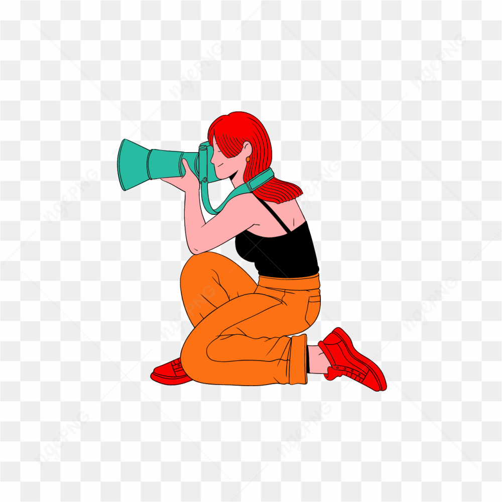 FEMALE PHOTOGRAPHER WITH RED HAIR