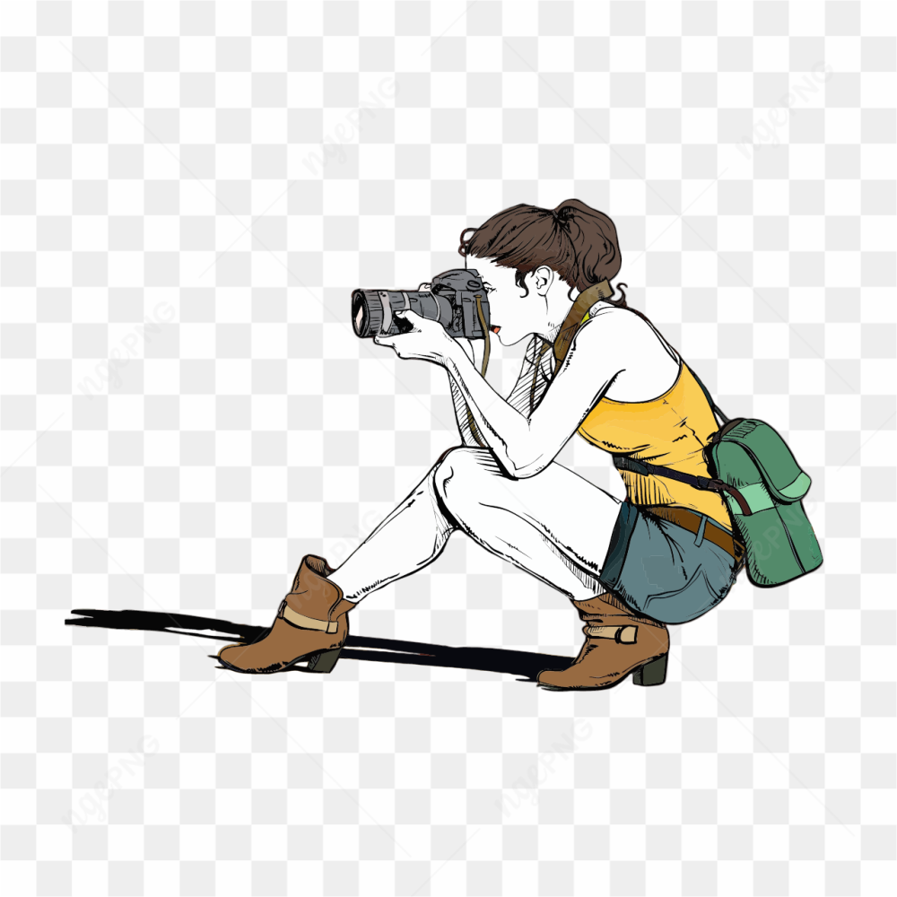 FEMALE PHOTOGRAPHER WITH GREEN BAG