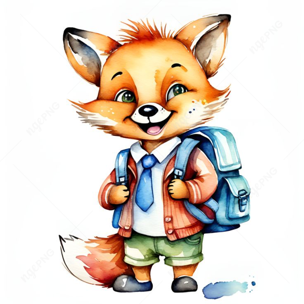 Fox student with backpack