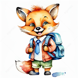Fox student with backpack
