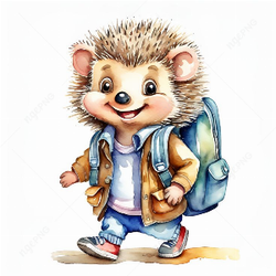 Stylish hedgehog with a backpack