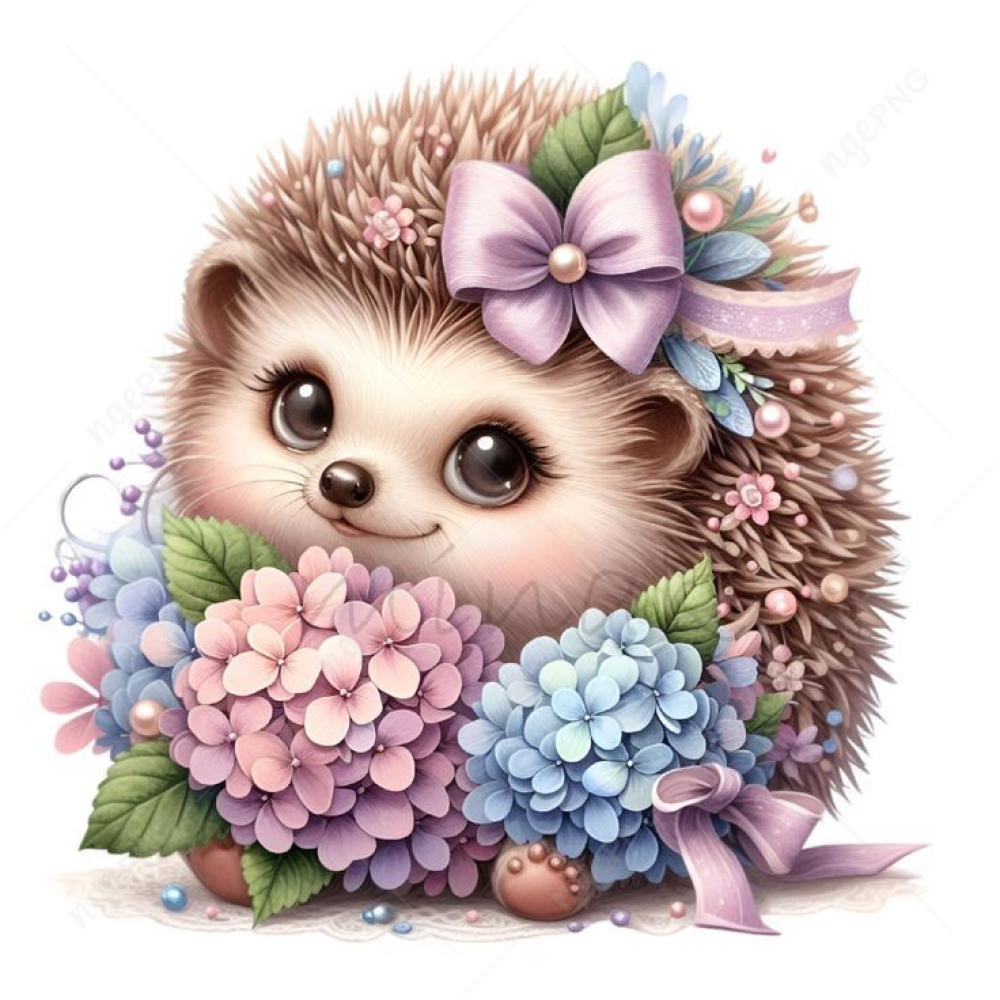 Beautiful hedgehog with flowers