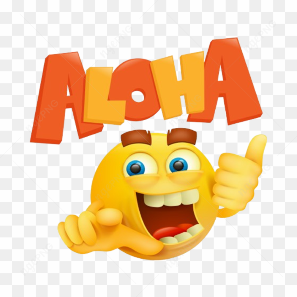 Round yellow smiley face with aloha title on transparent PNG