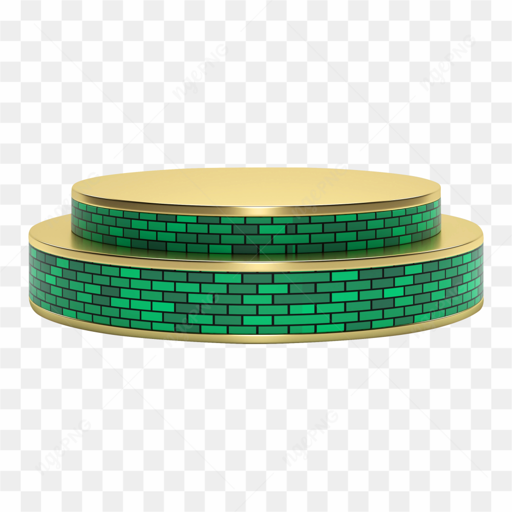 Golden-green stage podium for product presentation on transparent background PNG