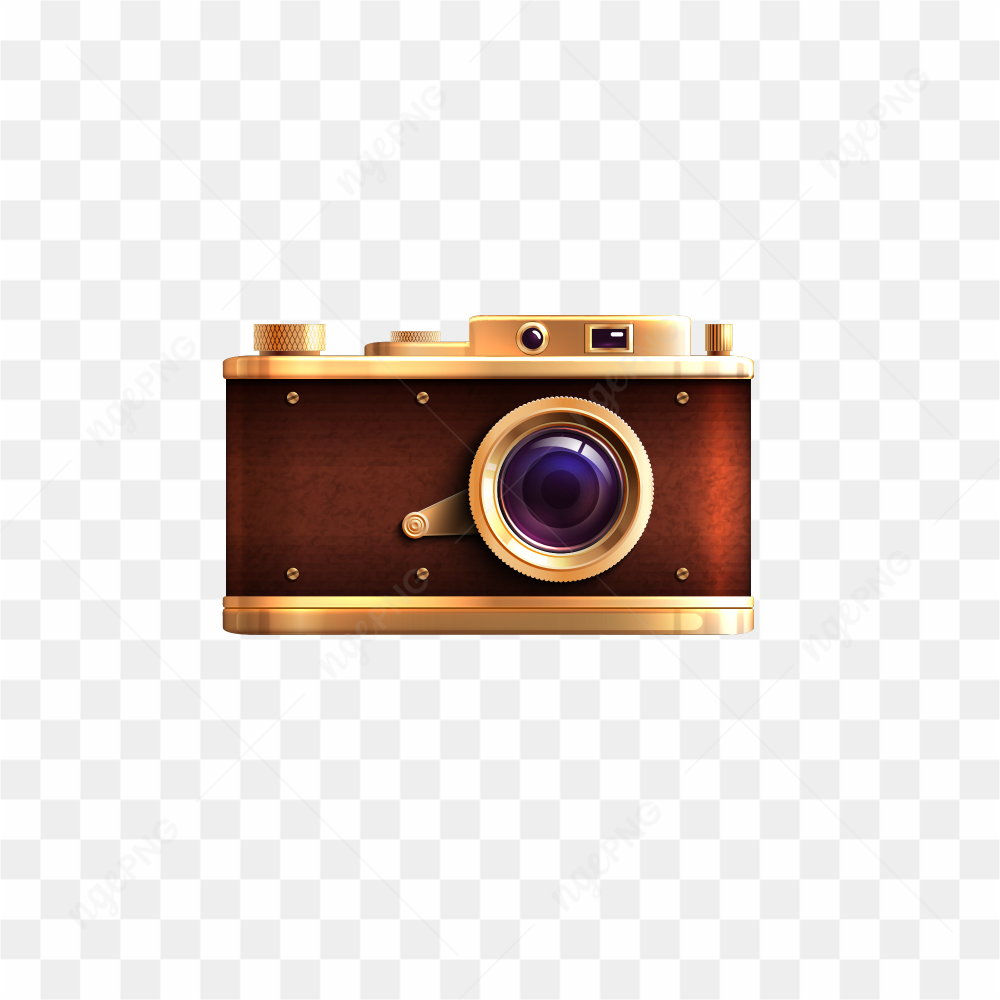 Retro style camera in brown color on transparent background PNG