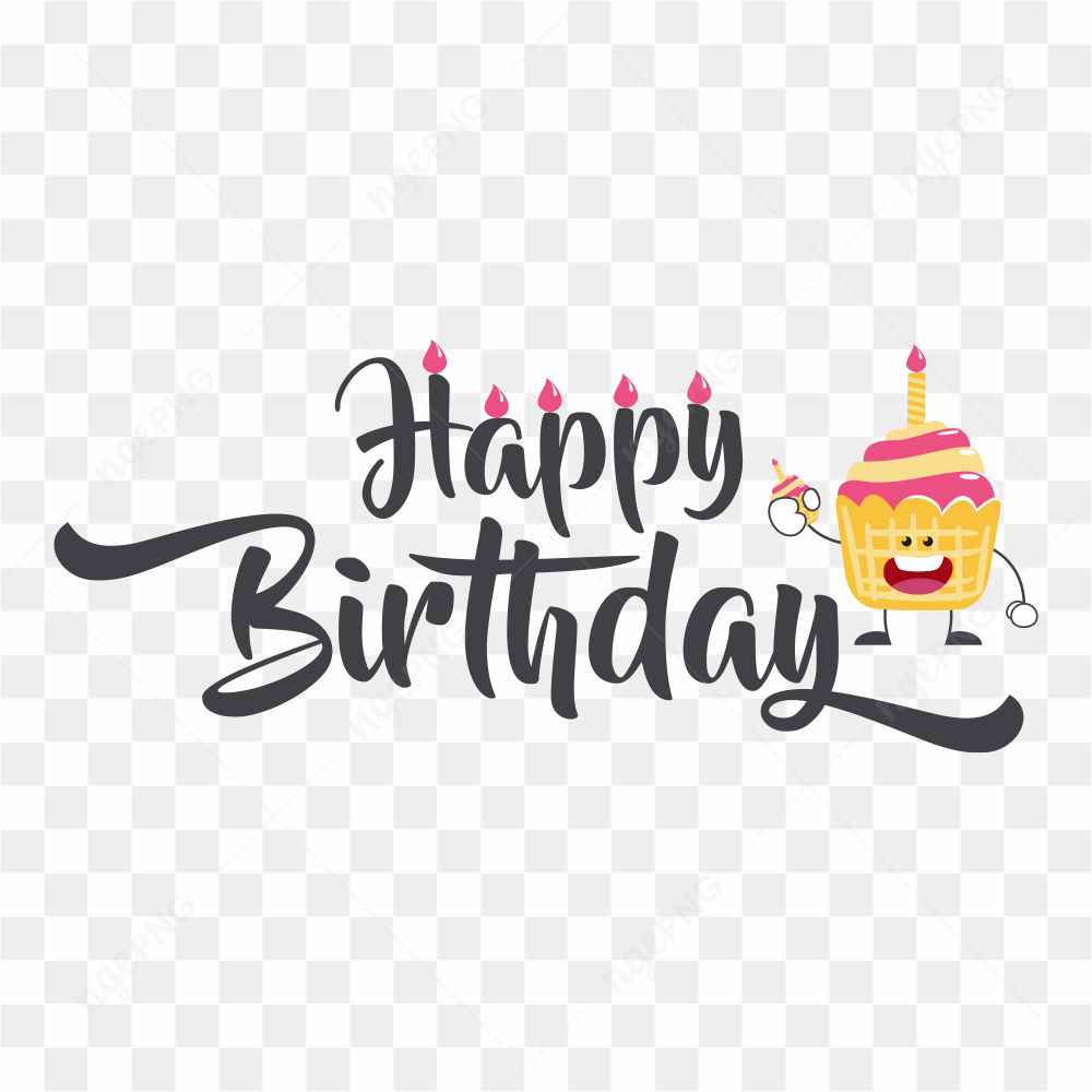 Cute and funny happy birthday calligraphy isolated on transparent background PNG