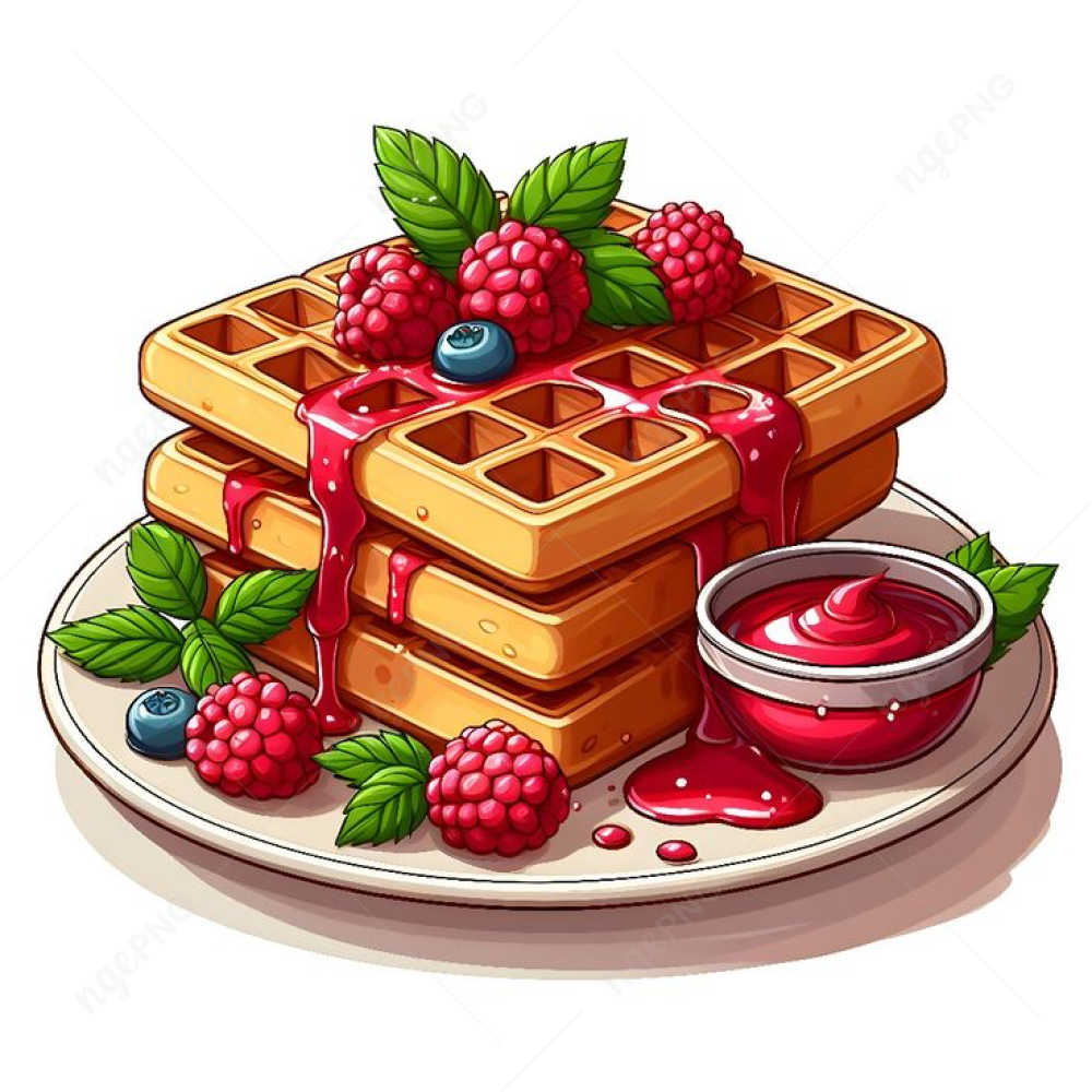 Waffles with raspberry jam