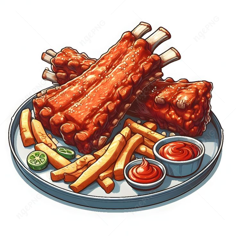 Juicy ribs and fries