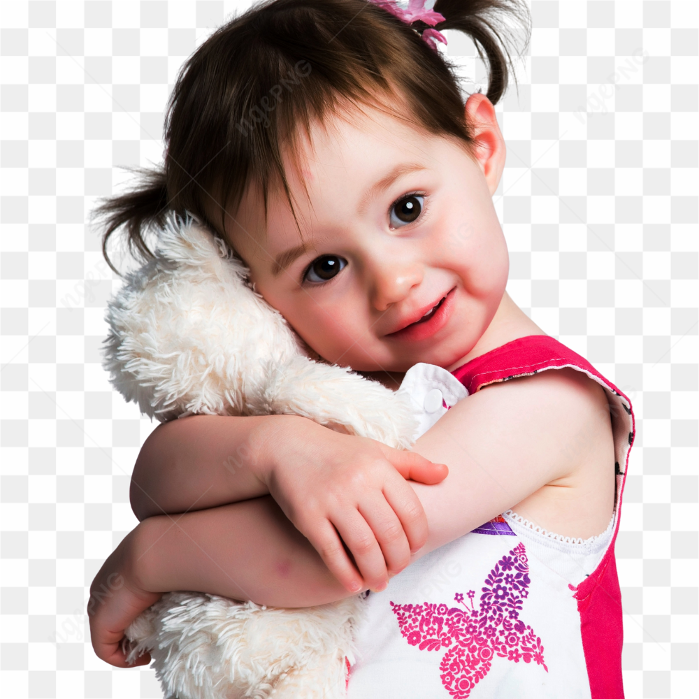 Menina abraando o seu peluche