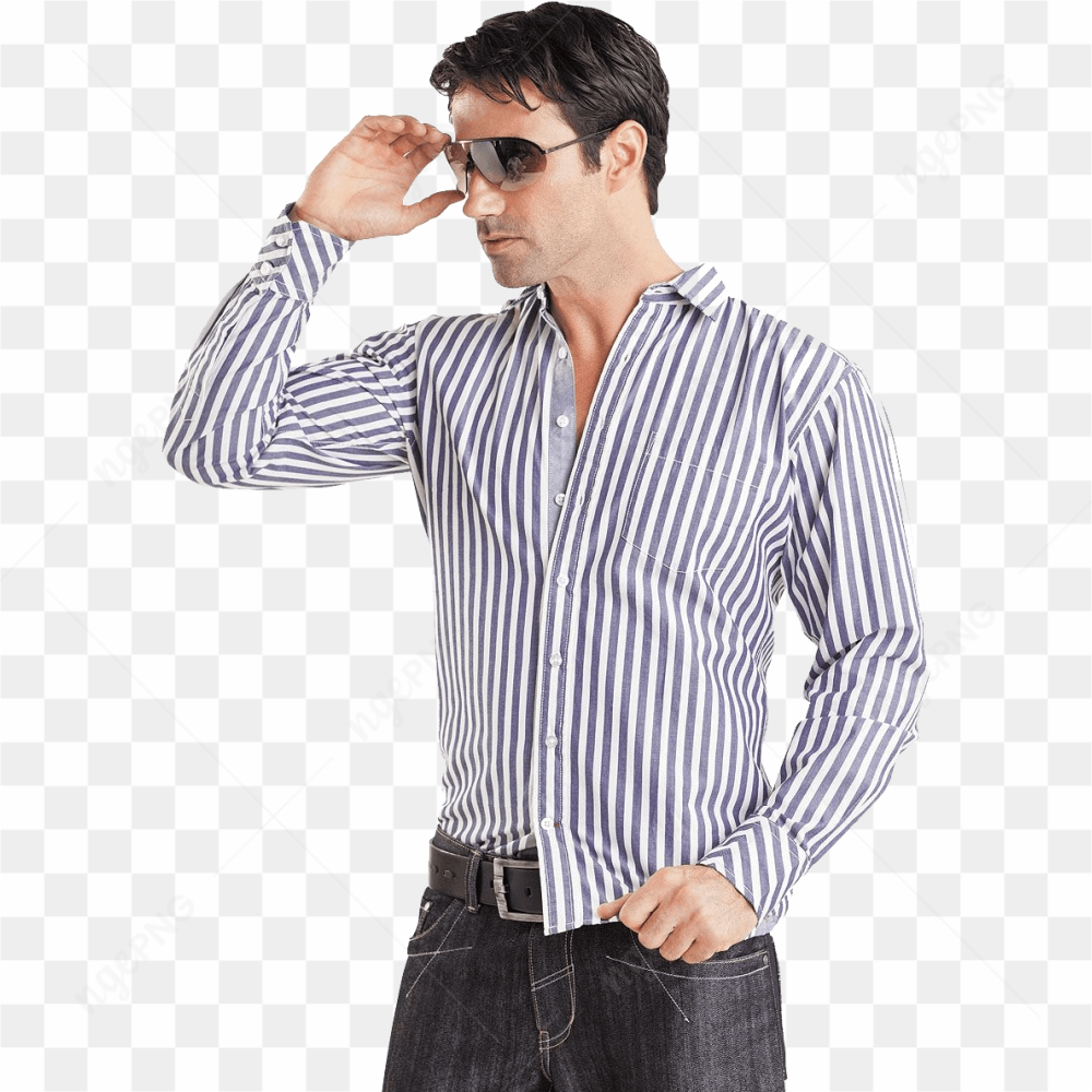 Un homme portant une chemise  rayures et un jean