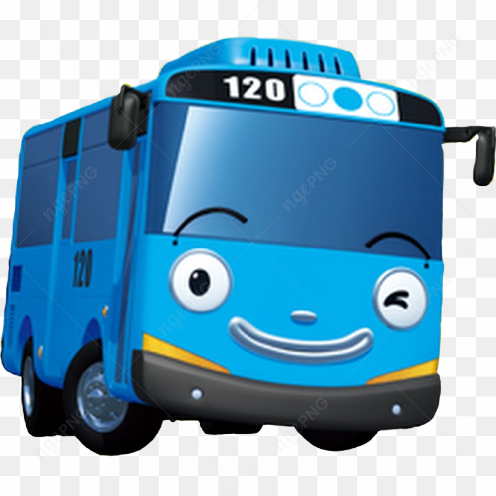 Tayo le petit bus bleu avec un visage souriant