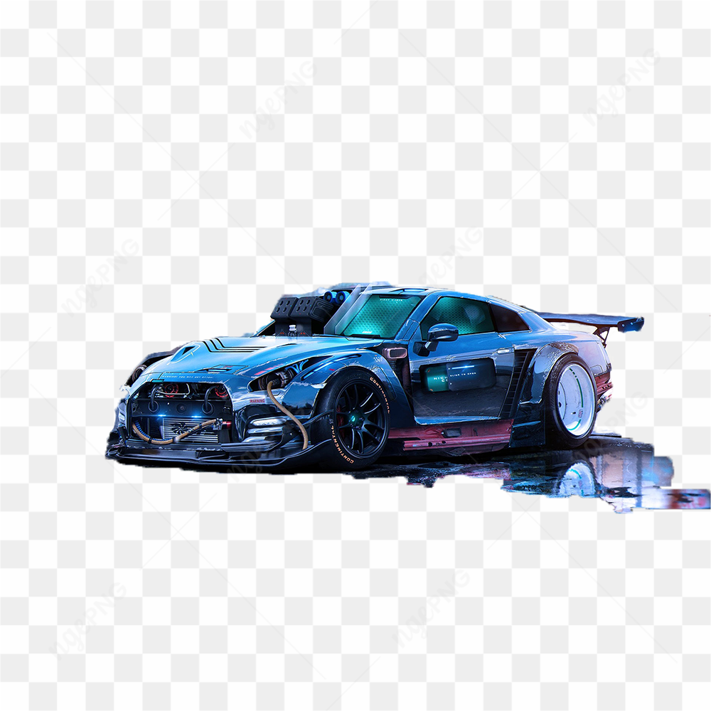 Voiture de course neon bleu
