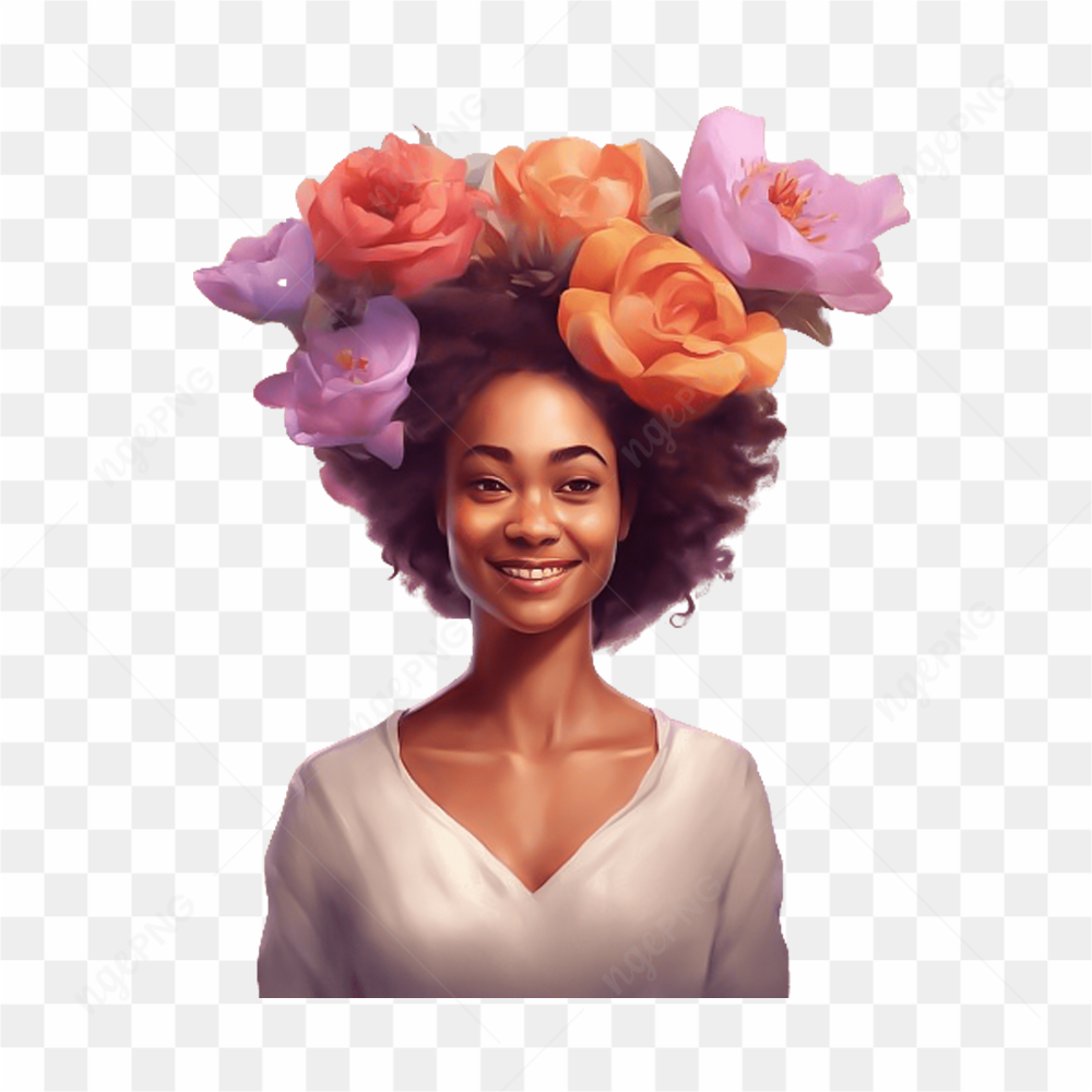 Floral AI generated happy woman