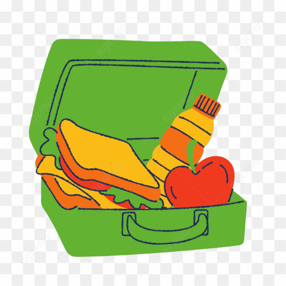 Vector Lunchbox Toast Bread Water Juice Drink Bottle Apple Sandwich 