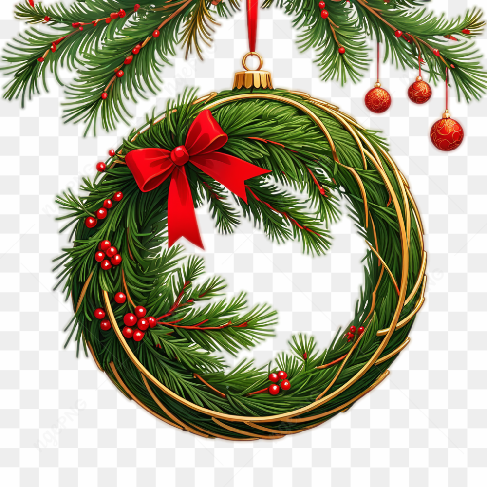 Christmas Hanging Ball Garland with Pine Needles Border