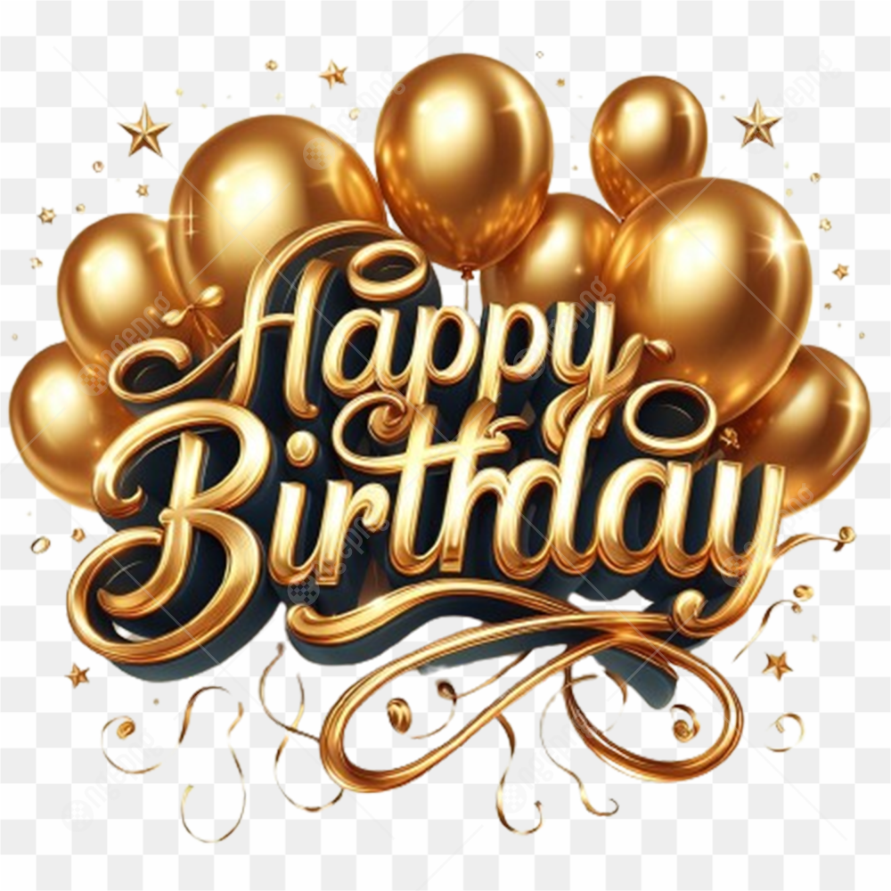 Golden Balloon Heart Text Birthday Typography